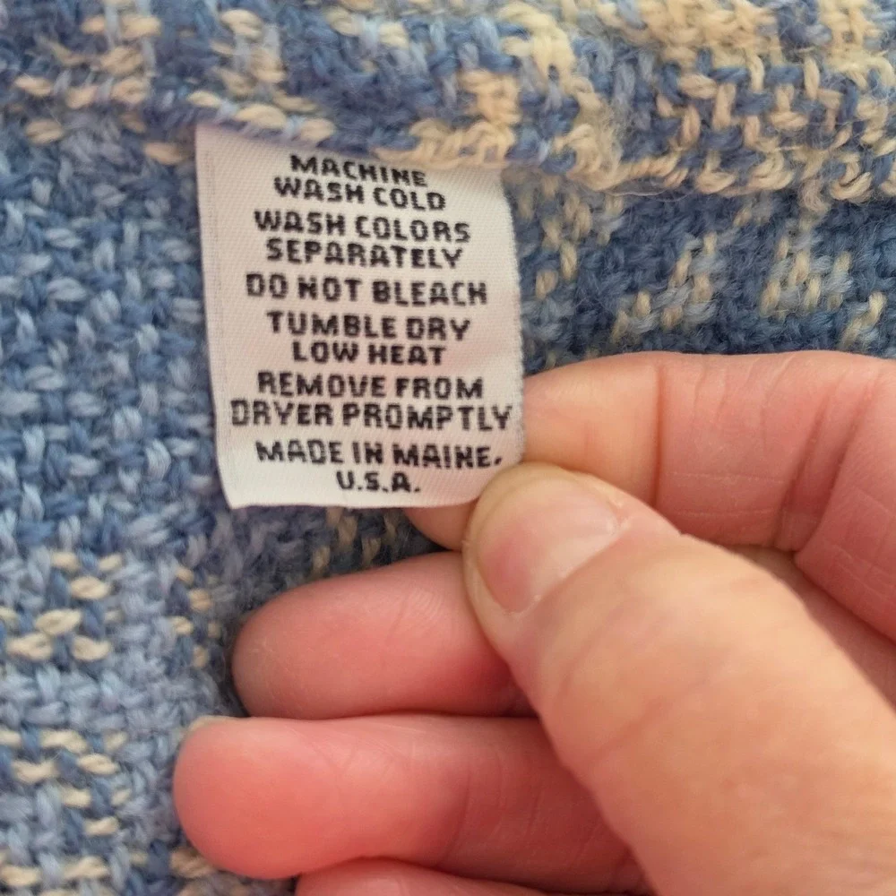Vintage Brahms Mount Queen Blue Cream Wool Coverlet Made in Maine USA Galaxy - Picture 2 of 8